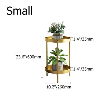 Round Metal Plant Stand 2-Tiered Gold Plant Pot Stand for Indoor&Outdoor in Small